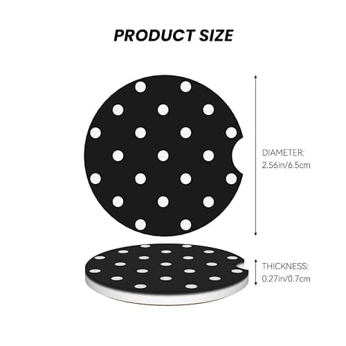LDHUJDFK 2 PCS Car Coasters Polka Dot Black and White Simple Pattern Vehicle Cup Holder Cork Back & Finger Notch Insert Coaster Suitable for Most Car thumbnail 2