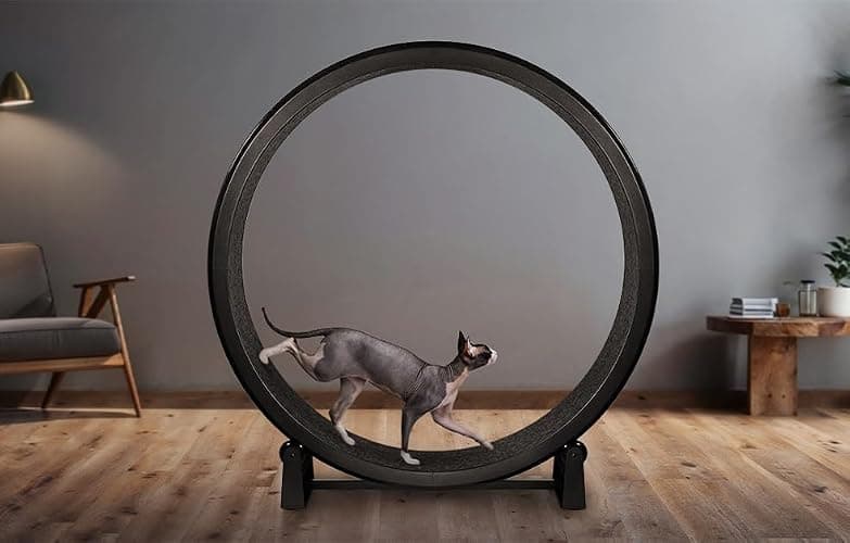 One Fast Cat - Cat Exercise Wheel - Gen. 7 - Safe 48" Diameter - Made in The USA - Black Wheel with Black Felt Traction Pads and Solid Inline Wheels thumbnail 2
