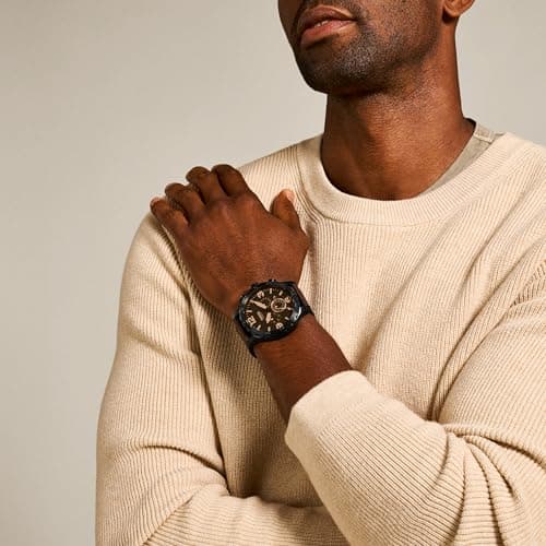 Fossil Men's Nate Quartz Watch, Stainless Steel and Leather Chronograph Watch for Men, Color: Black, Dark Brown thumbnail 4