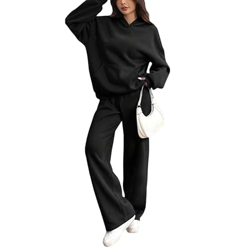 Sweatsuits Women 2 Piece Outfit Fleece Cute Oversized Hoodies Y2k High Waisted Baggy Wide Leg Sweatpants with Pockets - Image 1