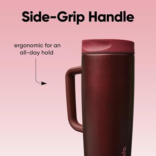 Owala SmoothSip Slider Stainless Steel Insulated Travel Mug with handle, 100% Leak Proof, For Hot and Cold Drinks, Travel Friendly with Sliding Lock Lid, 24 oz, BPA Free, Leak Proof, Black Cherry thumbnail 8