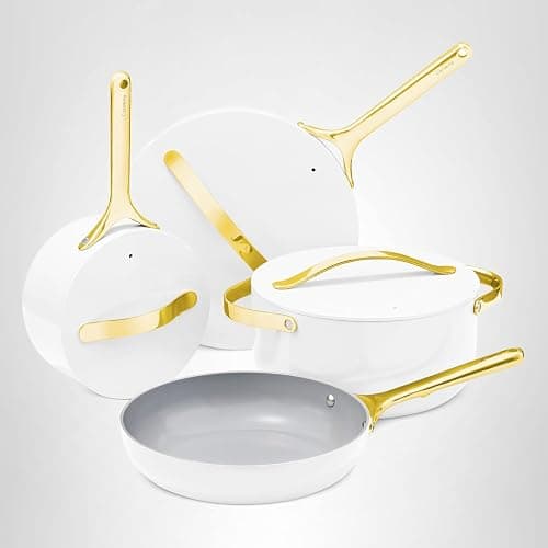 Caraway 24-Piece Nonstick Ceramic Cookware Set - Includes Fry Pans, Sauce, Sauté Pan, Dutch Oven, Petite Cooker, Stir Fry, Rondeau, Stock Pot, Lids & Storage Organizers - White thumbnail 9