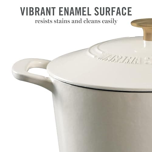 MARTHA STEWART Gatwick 7-Quart Enamel Cast Iron Dutch Oven – Linen White With Gold – Heavy-Duty Dutch Oven for Slow Cooking, Braising & Baking thumbnail 4