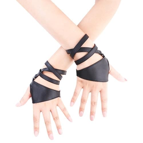 JISEN Women Half Palm Fingerless PU Leather Night Bar Band Up Punk Gloves - Image 1