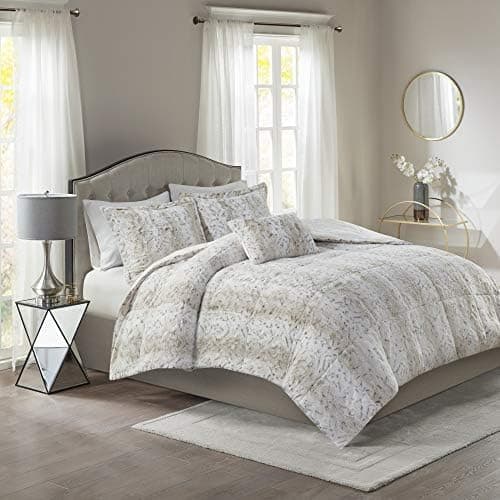 Madison Park Zuri Faux Fur Comforter Set, Full/Queen, 4 Piece, Snow Leopard | All Season, Ultra Soft, Bedding for Bedroom, Striped Pattern, Quilted, Plush, OEKO-TEX Certified thumbnail 4