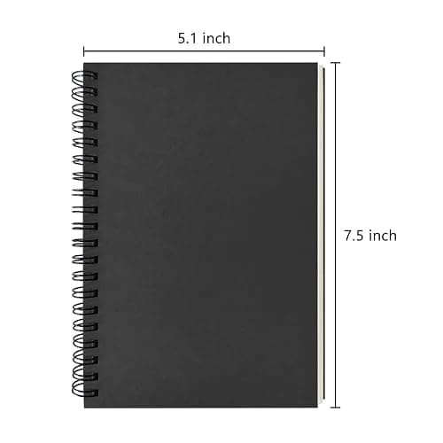 DSTELIN Blank Spiral Notebook, 2-Pack, Soft Cover, Sketch book, 100 Pages / 50 Sheets, 7.5 inch x 5.1 inch, 100GSM, (Black) thumbnail 3