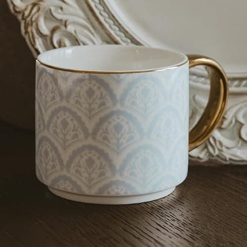 Sweet Water Decor Blue Fan Ceramic Mug with Gold Handle, Large 14oz Fine Bone China Tea Cup, Cute Coffee Mug, Vintage Floral Spring Drinkware, Hostess & Housewarming Gift for Women & Teachers thumbnail 2