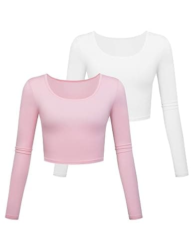 Long Sleeve Crop Tops for Women Workout Basic Clothes Fitted Slim Scoop Neck Cute Yoga Shirts - Image 1