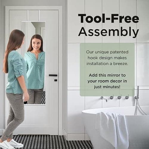 Mirrotek - Full Length Adjustable Over The Door Mirror Siver Aluminum Finish - Hanging Mirror Full Length - Silver thumbnail 4