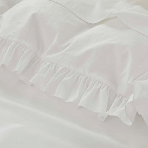 Brandream Kid's Duvet Cover Twin/Twin XL Size,100% Organic Cotton 2pcs Girl Bedding Duvet Cover Set, Ruffled Fringe Solid Color Soft Breathable with Zipper Closure & Corner Ties(White) thumbnail 6