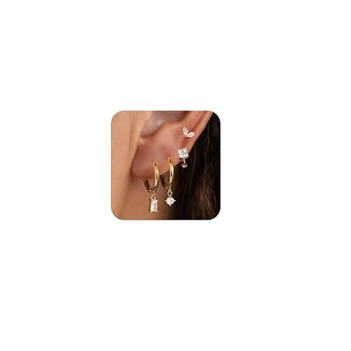 Gold Earrings for Women, 14k Gold Plated Dangle Huggie Earrings for Women Trendy Dainty Gold Hoop Earring Stacks Hypoallergenic Pearl Chain Drop Cartilage Earring Fashion Womens Jewelry - Image 1