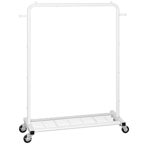 Sywhitta Metal Clothing Rack on Wheels with Mesh Shelf, for Clothes,White | Rolling Garment Rack for Hanging Clothes, Coats, Skirts, 39.76" L x 16" W x 63.78" H,Space-Saving Mobile Organizer for Closet thumbnail 8