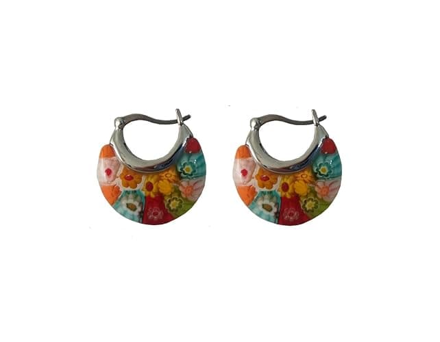 Murano Style Glass Hoop Earrings for Women Multicolored Dry Flower Moon Earrings Classic Stainless Steel Gift for Her - Image 1