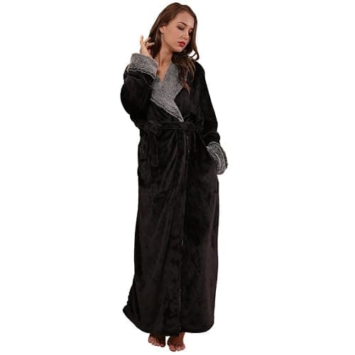 SUNBABY Thicker Long Flannel Sleepwear for Women and Man Imitation Fur Collar Bathrobes Warm Couple Pajamas - Image 1