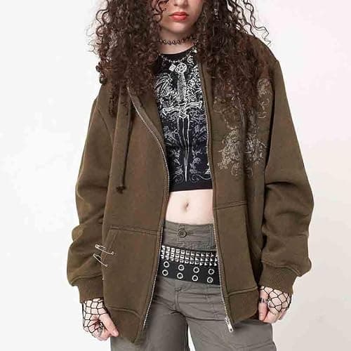 MOMEITU Women's autumn/winter Y2K style jacket, retro casual long sleeved fleece zipper hooded sweatshirt thumbnail 4