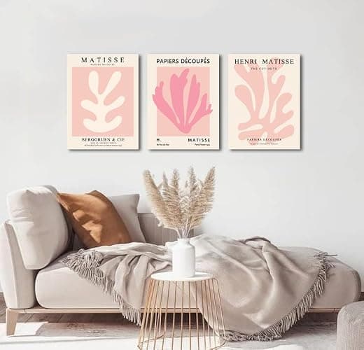 Julaydi Pink Matisse Wall Art Framed Abstract leaf Posters Pastel Henri Matisse Canvas Prints Modern Minimalist Wall Decor Aesthetic Painting Pictures for Living Room Bedroom Bathroom 12x16in Set of 3 thumbnail 6