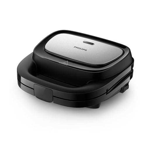 Philips 5000 Series Sandwich Maker - 3 Plate Sets for Paninis, Sandwiches, and Waffles, Nonstick Grill Plates, Cut-and-Seal, 750W Power, Black (HD2350/80) thumbnail 2