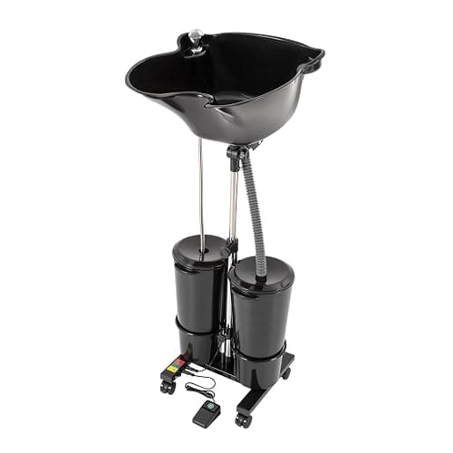 Portable Shampoo Bowl with Electric Pump and 2 Buckets, Hair Washing Station for Home & Barber Use, Mobile Hair Washing Sink, Height Adjustable, Black - Image 1