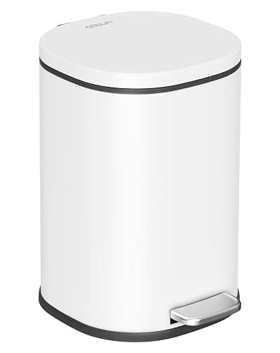 Cesun Bathroom Trash Can with Lid, 1.3 Gallon Small White Garbage Can with Foot Pedal, Metal Round Wastebasket for Bathroom, Bedroom, Office, White - Image 1