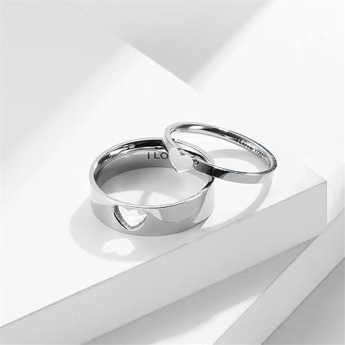 Yifnny Matching Rings for Couples, Couple Heart Rings Set Couple Rings I LOVE YOU Matching Heart Promise Rings for Her and Her Engagement Wedding Ring thumbnail 8