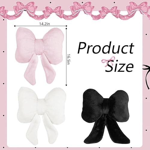 GKWW 2Pack Soft Furry Bow Throw Pillows Cute Bowknot Plush Pillow Home Decor Stuffed Bow Lumbar Pillow for Bed Couch Living Room Decor (Black&White) thumbnail 3