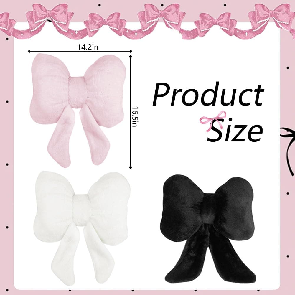 2Pack Soft Furry Bow Throw Pillows Cute Bowknot Plush Pillow Home Decor Stuffed Bow Lumbar Pillow for Bed Couch Living Room Decor (Pink) thumbnail 2