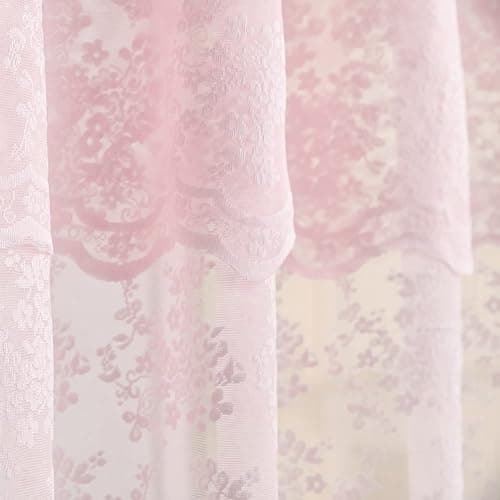 YJ YANJUN Pink Lace Shower Curtain - Vintage Shower Curtains with Attached Valance, Floral Lace Bath Curtains for Bathroom, Farmhouse Style Shabby Chic Scalloped Edge, 72 x 72 Inch, 1 Panel thumbnail 3