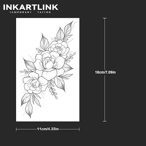INKARTLINK Tattoo Tech, 2 Sheets Extra Large Semi Permanent Tattoo, Adult Art Design Temporary Tattoos, Lasts 1-2 Weeks, Waterproof, Realistic Look, No Adhesive, No Reflection (Flower)202 thumbnail 3
