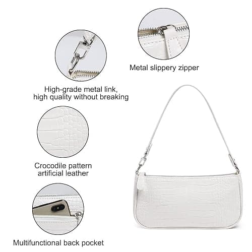 Aucuu Leather Shoulder Bag for Women, Mini Handbag with Crocodile Pattern Retro Soft PU Leather Small Crossbody Bag Classic for Women 90s Mini Bags with Chain thumbnail 5