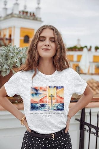ASTANFY Christian Graphic Tees for Women: Jesus Shirt Criss Cross Tops Faith Tshirts Christian Casual Short Sleeve Shirts - B02 - Medium thumbnail 5