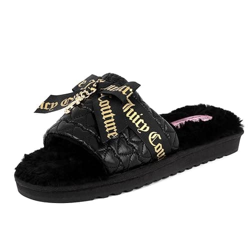 Juicy Couture Women's Faux Fur Slide Sandal Slippers, Open Toe, Comfortable Indoor Outdoor House Shoes - Image 1