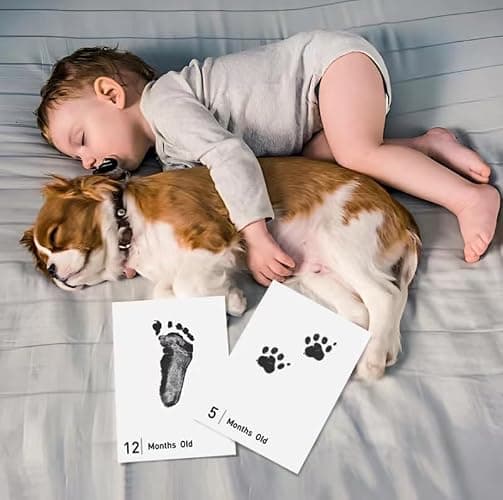14 Pieces Baby Inkless Milestone Cards,1 Month to 12 Month Hand and Footprint Kit,Dog or Cat Pet Paw Print Kit,Newborn Safe Inkless Pad,Hello World Newborn Sign Memory Kit(14 Ink Pad+14 Papers) thumbnail 3