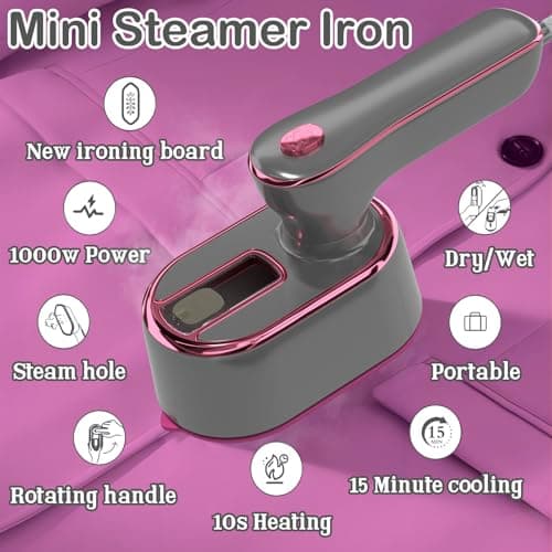 Travel Steamer Iron for Clothes Mini - Portable Ironing Machine Travel Small Size Portable Steamer Travel College Dorm Home Essentials (LightGrey) thumbnail 6