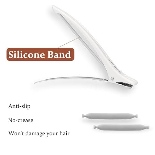 AIMIKE 6pcs Professional Hair Clips for Styling Sectioning, Non Slip No-Trace Duck Billed Hair Clips with Silicone Band, Salon and Home Hair Cutting Clips for Hairdresser, Women, Men - White 4.3” Long thumbnail 3