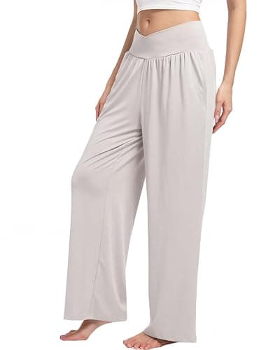 Kivdol 3 Pack Women's Wide Leg Pants Crossover with Pockets High Waist Loose Sweatpants Casual Lounge Yoga Workout Palazzo thumbnail 5