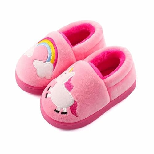 Cartoon Slippers with Memory Foam Kids Plush Warm Winter House Shoes - Image 1