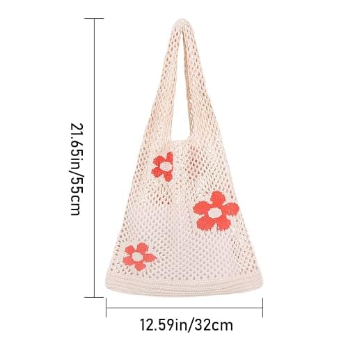 Ovida Crochet Tote Bag Mesh Beach Bag Fairycore Hobo Fairy Grunge Aesthetic Shoulder Bag Y2k Purse for Women Girls | Beach Bag thumbnail 3