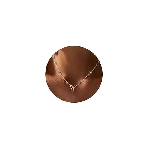 Yoosteel Valentines Gifts for Kids Teen Girls Her - Valentines Day Necklace 14K-Gold-Plated Dainty Bow Necklaces Cute Choker Small Tiny Bow Pendant Necklace Trendy Jewelry Gift for Teenage Girl Women - Image 1