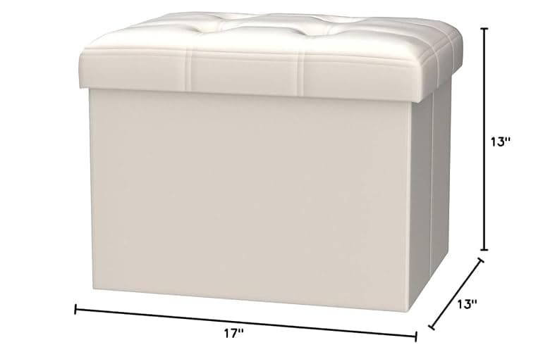 Bsketa Storage Ottoman, Folding Foot Stool with Thicker Foam Padded Seat Small Leather Storage Ottoman Bench Foot Rest for Living Room Foldable Coffee Table 17x13x13in,Beige thumbnail 3