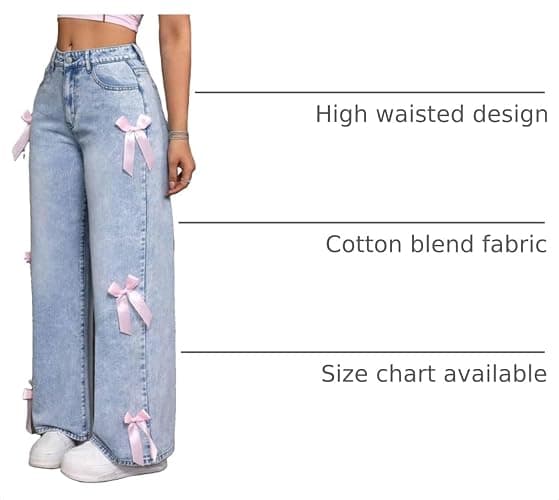 BeRamg Baggy Jeans for Girls Women Bow High Waisted Loose Cute Pants | Pink Bow, Wide Leg ,Jeans for Teens, Cute Clothes for Teen Girls, Teenager Clothing, Baggy Pants,Y2K Fun Style thumbnail 4