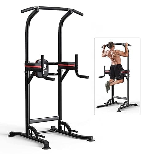 Wesfital Pull Up Bar Power Tower Dip Bar Station Dip Stand Multi-Functional Workout Equipment Strength Training Machine for Men Women Home Gym - Black&Red