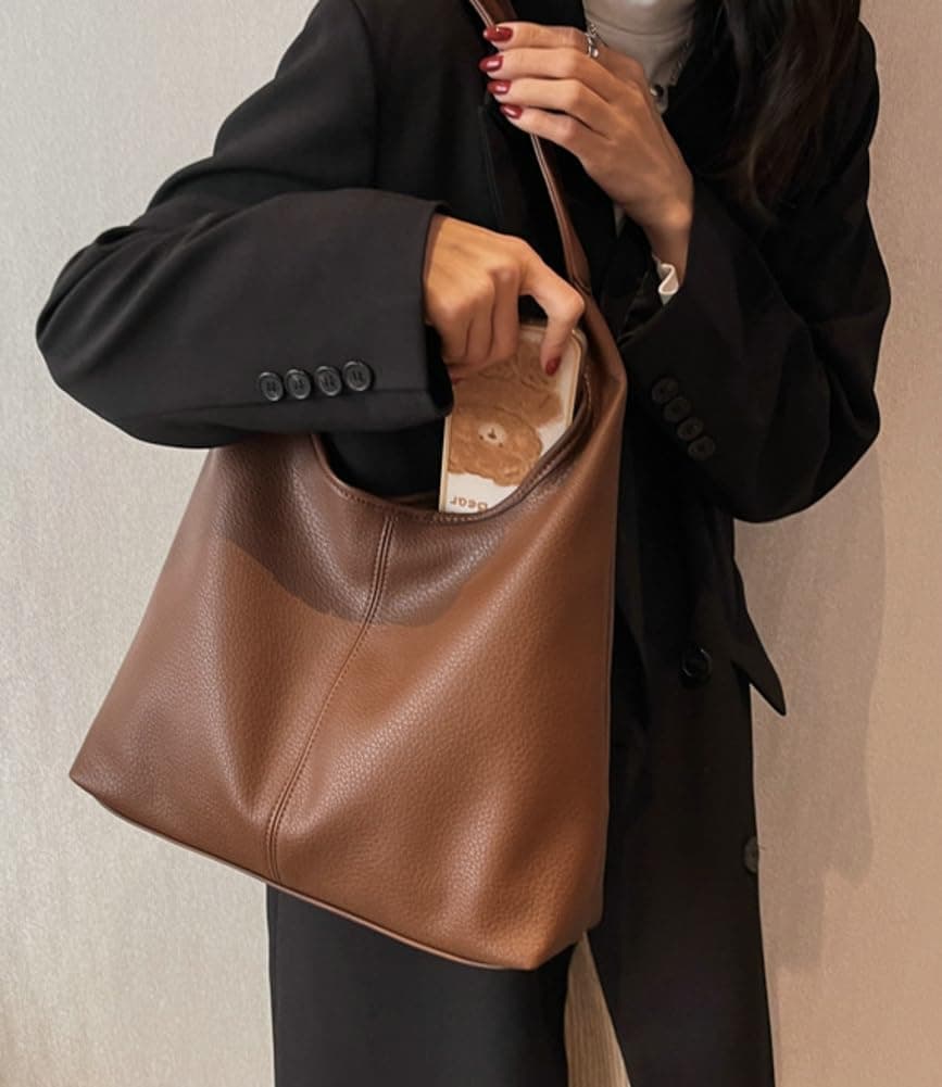 Slouchy Shoulder Bag for Women Retro Tote Bag Soft Leather Work Handbag Ladies Top Handle Purse Large Fall Winter Purse thumbnail 3