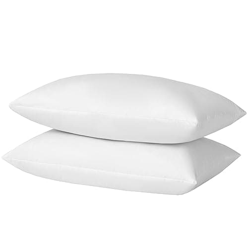 basic home 12x20 Decorative Throw Pillow Inserts-Down Feather Pillow Inserts-Oblong-Cotton Fabric-Set of 2-White. - 12x20