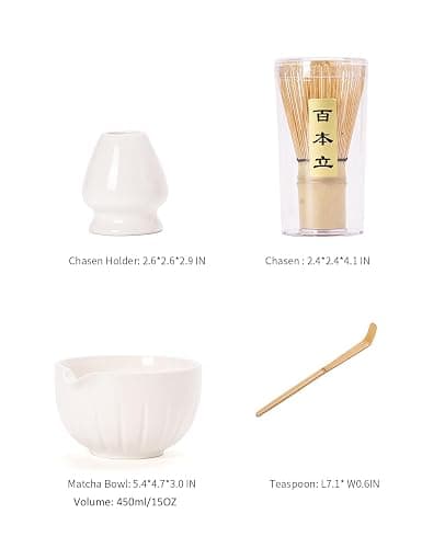 TANG PIN Matcha Set - Match Bowl and Whisk,15 OZ, Matcha Scoop | Matcha Whisk Stand (Chasen Holder) - 4pc Perfect Matcha Kit for Matcha Tea Ceremony (White) thumbnail 6