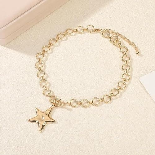 Sora Tuki Chunky Gold Necklace for Women Trendy Big Statement Necklace Large Thick Cuban Link Chain Toggle Necklace with Charm Sun North Star Pendant Necklace Silver Chunky Jewlery thumbnail 7