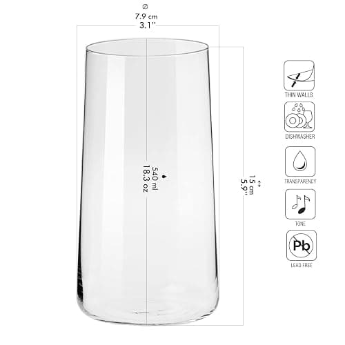 Krosno Tall Water Glasses, Set of 6, 18.3 oz, Avant-Garde Collection, Lightweight Crystal Glass, Perfect for Everyday, Dishwasher Safe, Made in Europe thumbnail 3