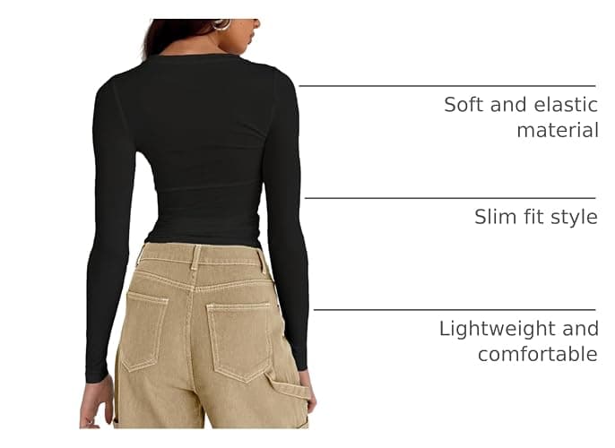 Abardsion Women's Long Sleeve Shirts Spring 2025 Casual Basic Going Out Crop Tops Slim Fit Tight Y2K Clothes thumbnail 4