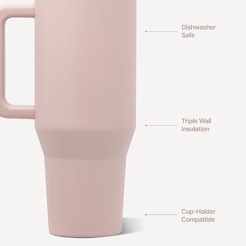 HydroJug Traveler 32oz, Insulated Tumbler with Handle & Straw, Dusty Rose | Triple wall insulated, flip straw lid, leak-resistant, stainless steel, cup holder friendly, BPA-free, dishwasher safe thumbnail 4