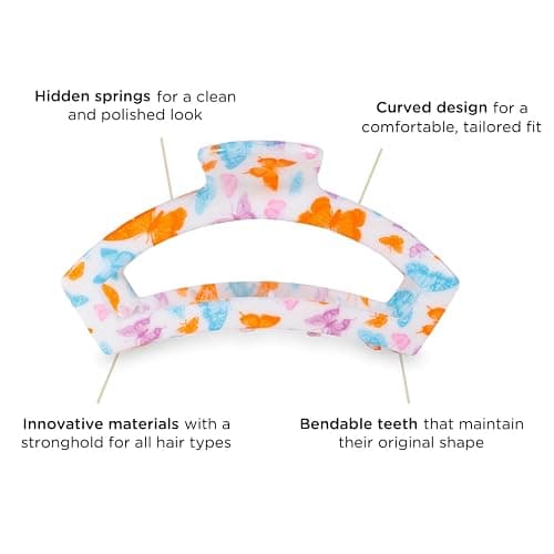 TELETIES - Large Open Claw Clip - Strong Grip, Bendable Teeth, Comfortable Cutout Design - Ideal for Long, Thick, Curly, or Wavy Hair - For All Hair Textures - Spring Collection - Fly Away thumbnail 4