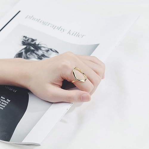 Oval Round Loop Open Statement Ring for Women Fashion 18K Gold Plated Ring Classic Oval Adjustable Ring Dainty Promise Minimalist Rings Jewelry for Women thumbnail 3
